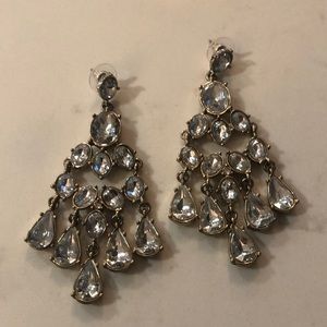 Gold & Clear Faceted Stone Chandelier Earrings